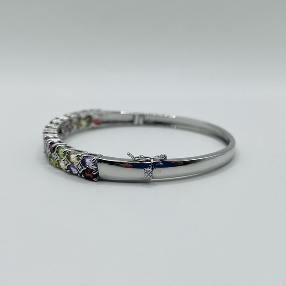 Genuine 5.00 ct Multi Gemstones Sterling Silver Cuff Bracelet - Picture 4 of 9